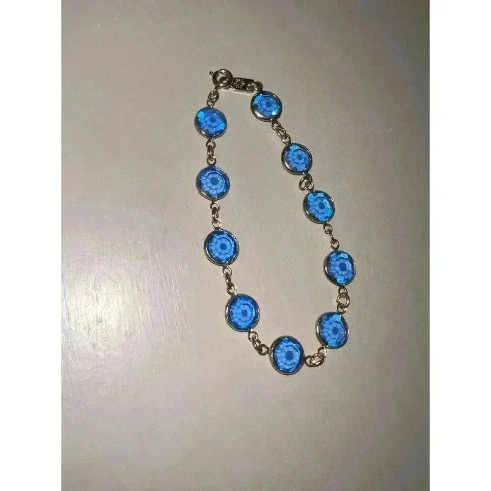 Vintage Gold Tone Light Blue Crystal Bracelet